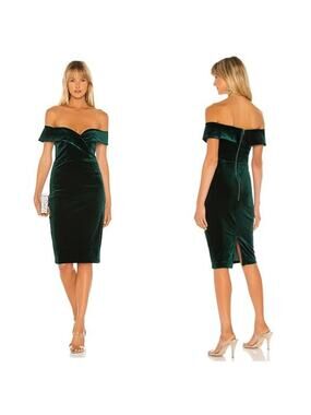 [Bardot] Emerald Green Velvet Off The Shoulder Bella Sheath Midi Dress Small 6